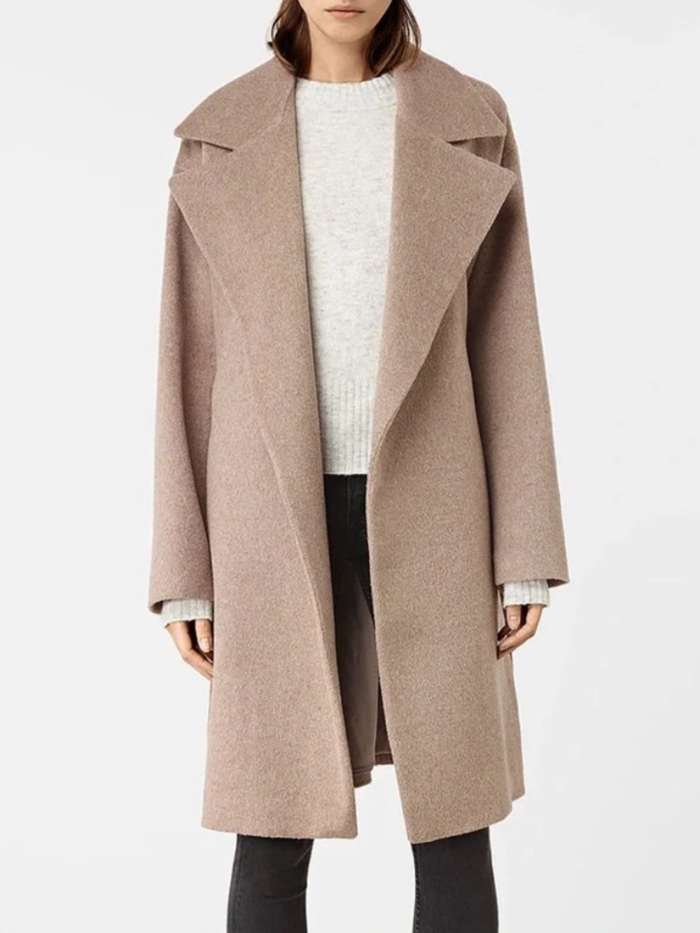 AllSaints Beige Wool-Blend Coat with Black Label